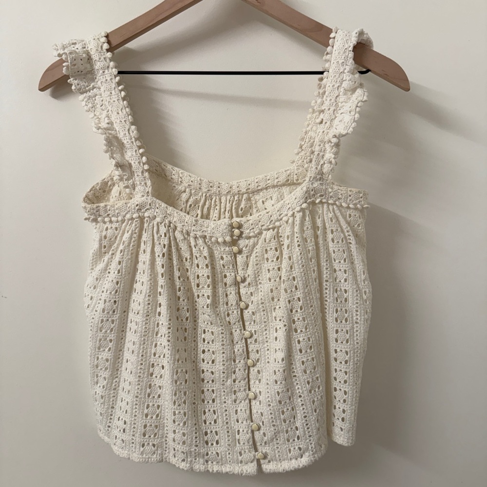 Sezane Eyelet Crochet Lace Ruffles Top